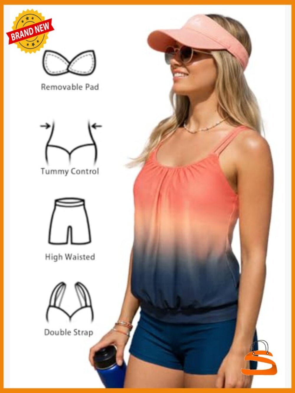 Tummy Control Tankini Swimsuit Set with Boyshorts - Picture 6 of 7
